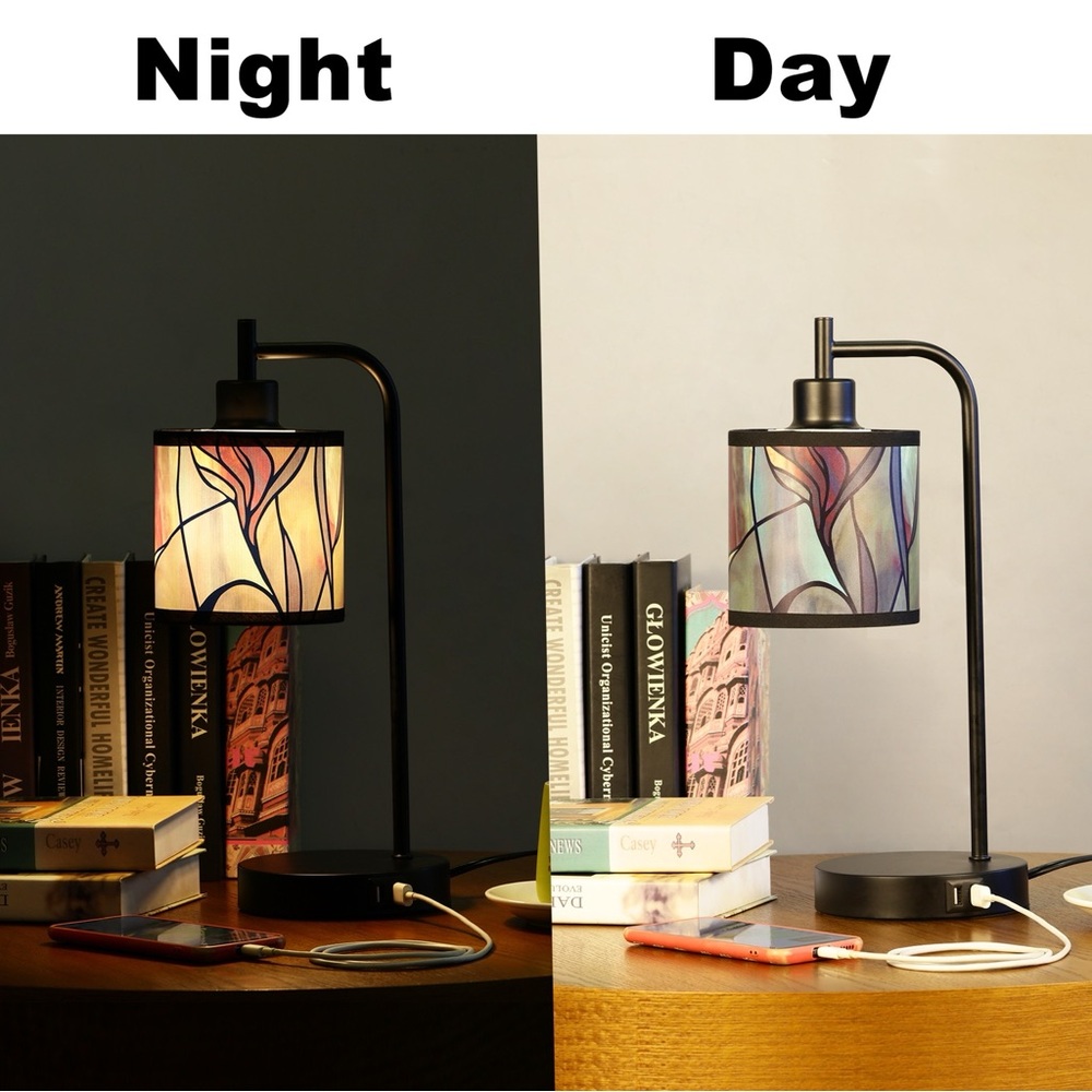 Modern Black Table Lamp with USB Ports